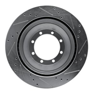 Ford E-Super Duty Brake Rotor (1) - Rear Left - R1 Concepts - Drilled & Slotted - Silver - `08-`20